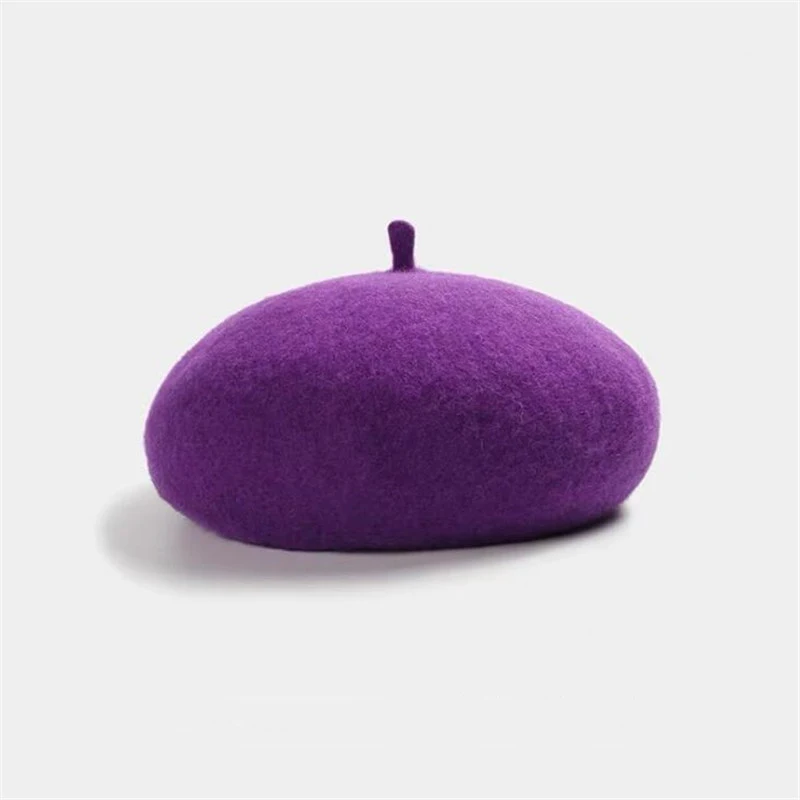 purple Французский стиль, винтажный простой берет, шапка бини, шапка для женщин, платье для девочек, Осенняя шерстяная теплая зимняя шапка, берет, женские шапки, шапка s - Color: purple