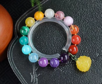 

12mm Certificate Natural Rainbow Different Mixed Amethyst Malachite Aquamarine Lapis Kyanite Beads Bracelet Amber Pendant AAAAA