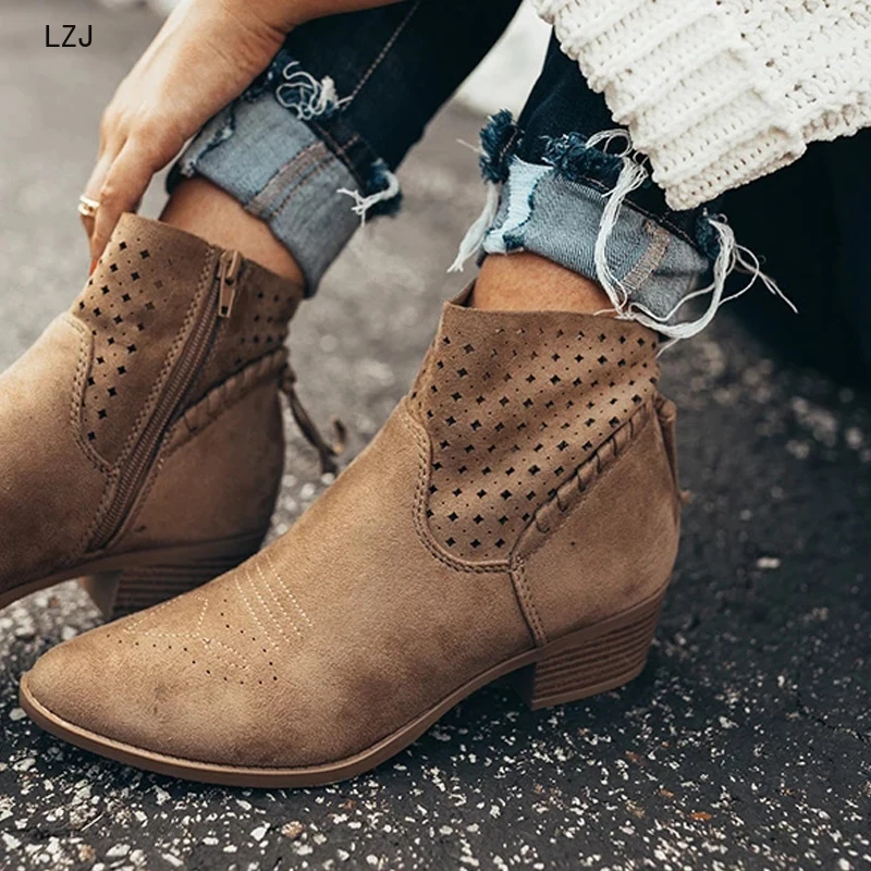 

Women Shoes Retro High Heel Ankle Boots Female Block Mid Heels Casual Botas Mujer Ladies Booties Feminina Plus Size 35-43 2019