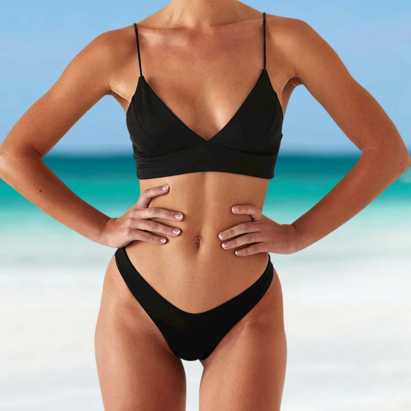 Bikini unicolor para Mujer, traje de baño Sexy, conjunto de Bikini para Mujer 2021