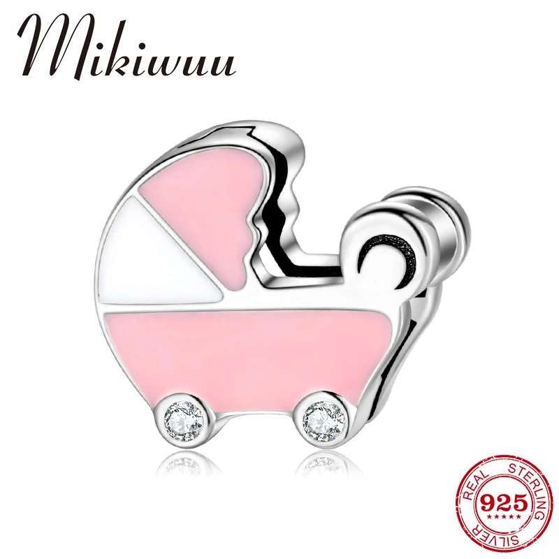 

Pink Enamel Baby Cart 925 Sterling Silver Beads Clip Charm fit Reflection Bracelets Original Silver 925 Jewelry Making Gifts