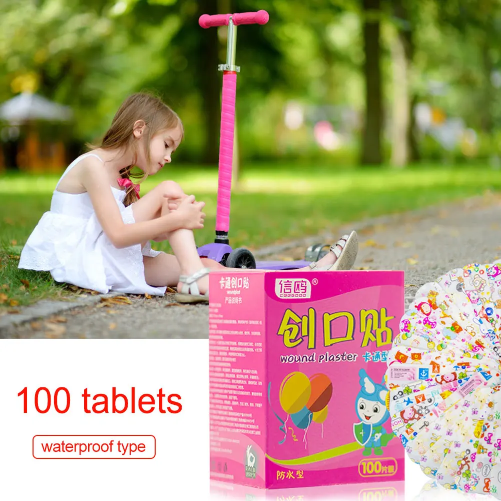 Tirita de dibujos animados para niños, 100 Uds., impermeable, transpirable, hemostasia, vendas adhesivas, pegatinas de primeros auxilios de seguridad