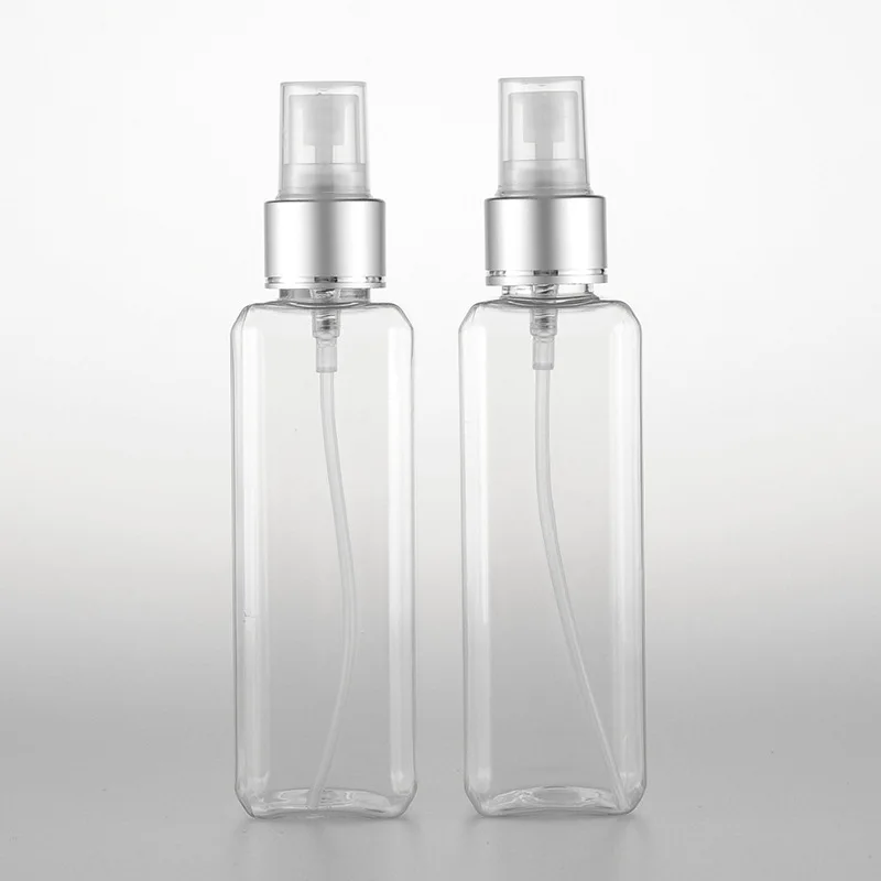 

40pcs 100ml Empty Clear Green Spray Bottles With Silver Aluminum Collar Pump White Plastic Container Bottle Fine Mist Sprayer