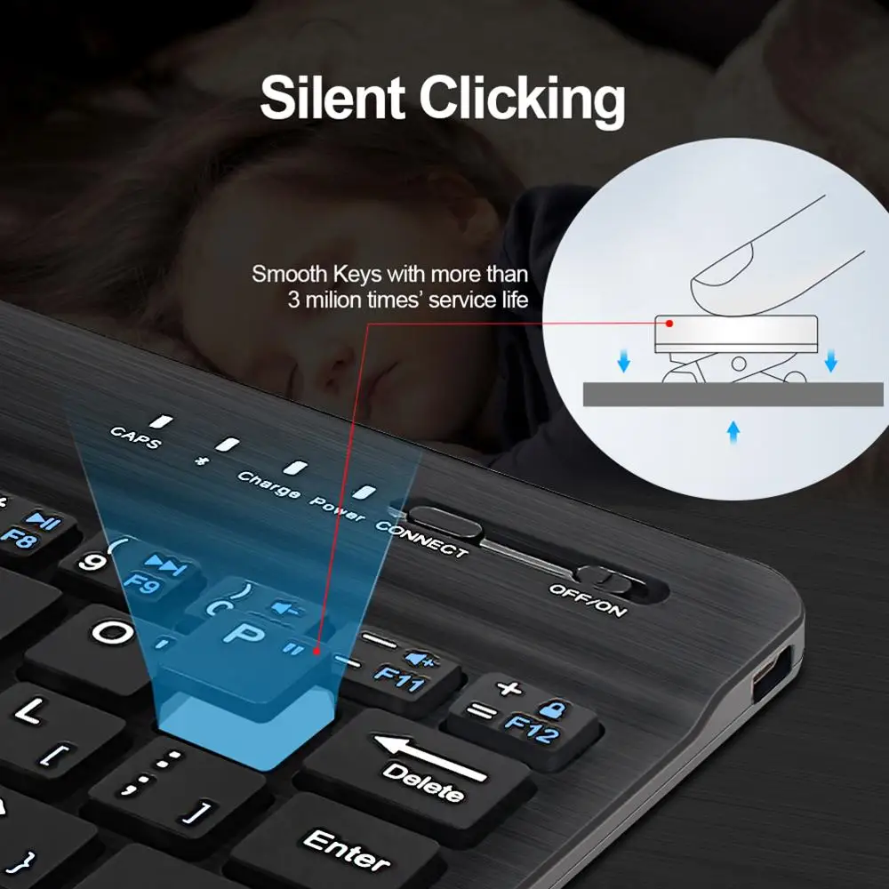 Teclado bluetooth inalámbrico, miniteclado para PC, teléfono y iPad, silenciosos y recargables - Imagen 2