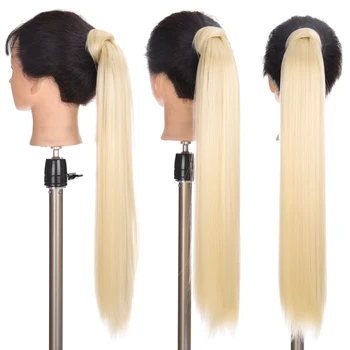 

MANWEI Long Straight Wrap Around Clip In Ponytail Hair Extension Heat Resistant Synthetic Pony Tail Fake Hair