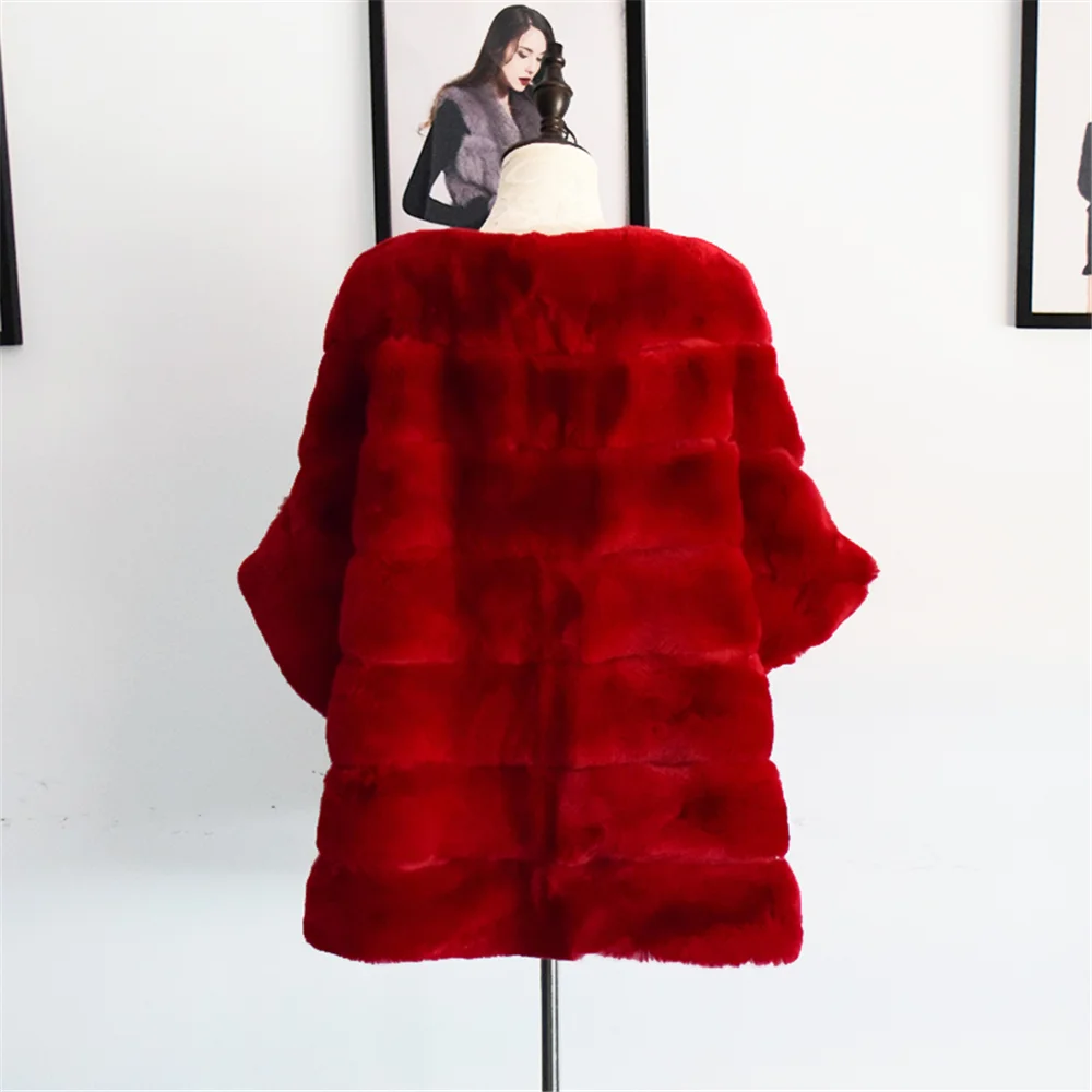 TOPFUR шуба из кролика Рекс женская красная куртка тип летучей мыши зимнее пальто для женщин большие размеры натуральный мех пальто женская кожаная куртка свободная