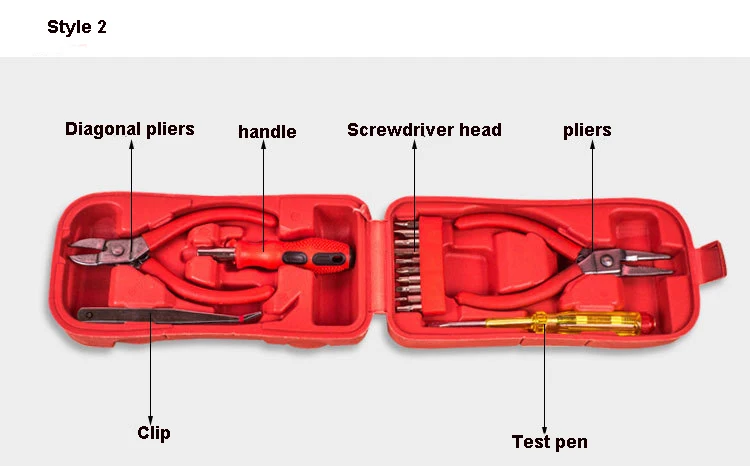 Набор ручных инструментов для домашнего ремонта, набор ручных инструментов с пластиковой коробкой для инструментов, чехол для хранения, плоскогубцы, гаечный ключ, отвертка, нож - Цвет: Style 2