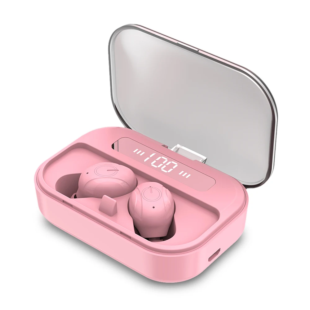Настоящие беспроводные Bluetooth наушники, спортивные наушники с шумоподавлением, TWS наушники для смартфона - Цвет: Pink