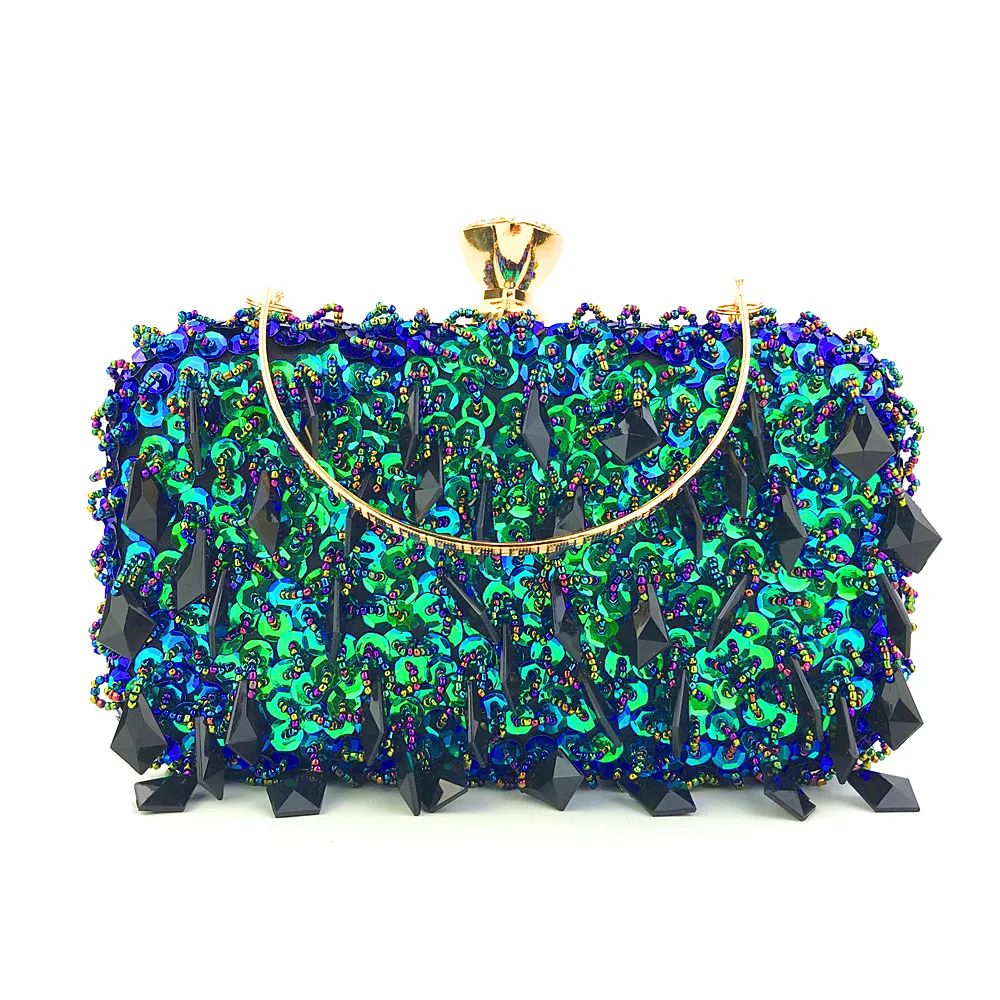 

Malachite Green Bead String Handbags Tassel Beads Clutch Luxury Women Evening Bags Wedding Party Bride Purses Chain Shoulder Bag