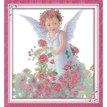 

Joy Sunday Rose Angel Counted Patterns Printed Canvas Cross Stitch Kit DMC Embroidery Needlework Sets DIY Handicraft Home Decor
