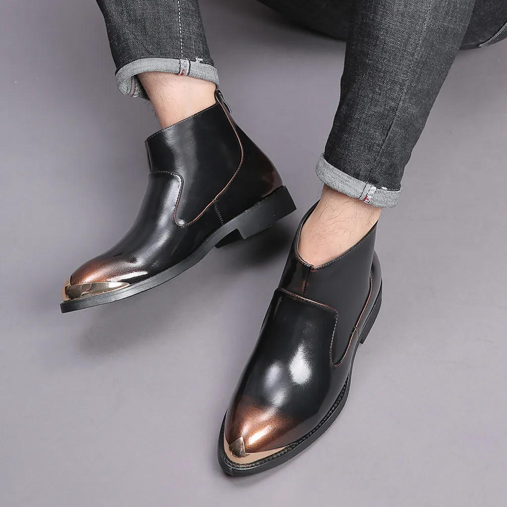 SAGACE/модные мужские ботинки; обувь в стиле ретро; мужские ботинки на молнии с острым носком и высоким берцем; повседневные ботинки для езды на мотоцикле; мужские черные ботинки с геометрическим рисунком