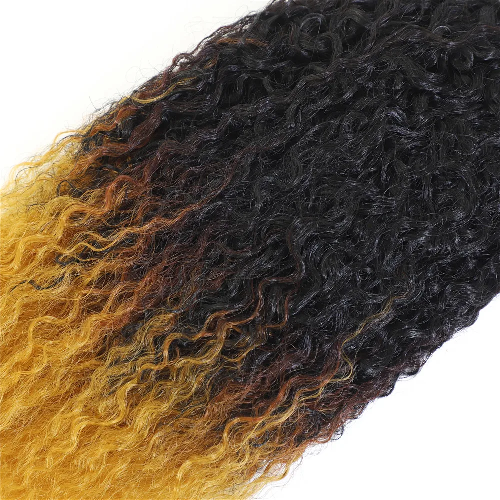 Изображение красота афро кудрявые вьющиеся волосы 16 дюймов 6 Пряди/лот Омбре желтый синтетические волосы плетение 200 г все в одном наращивание волос
