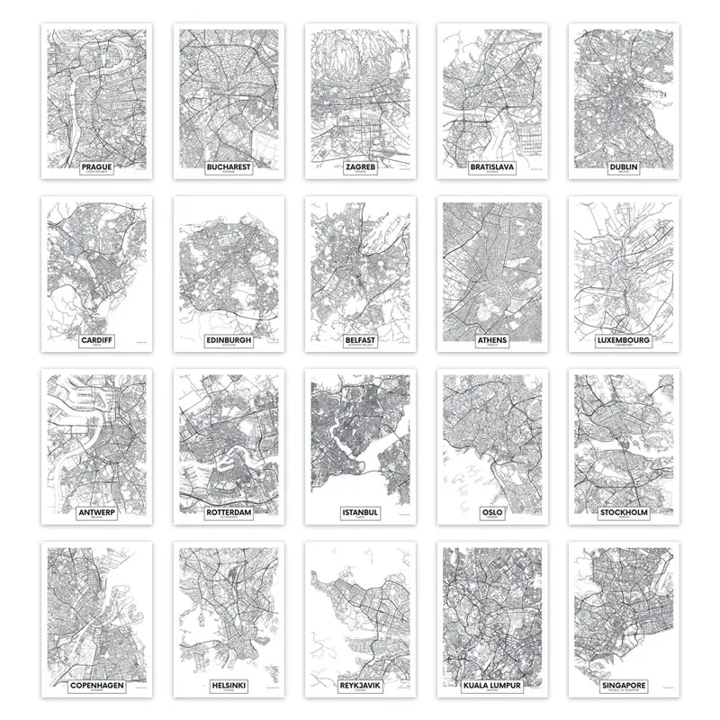 

World City Map Canvas Wall Art Netherlands Turkey Iceland Cities Poster and Prints Decorative Picture for Living Room Home Decor