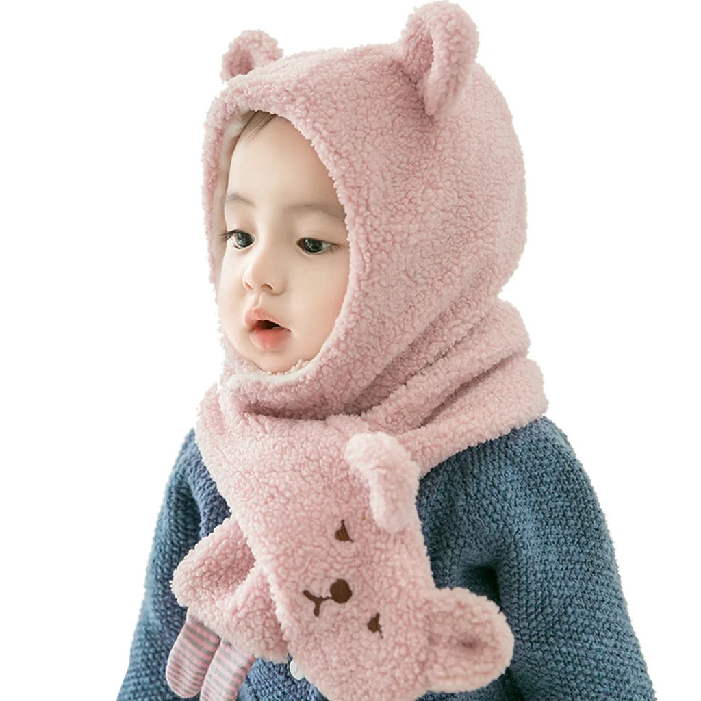 Зимний детский мультяшный медведь для мальчиков и девочек, вязаная детская милая мягкая шапка+ шарф, комплект из двух предметов, шарф, шапка и перчатки, комплекты, аксессуары
