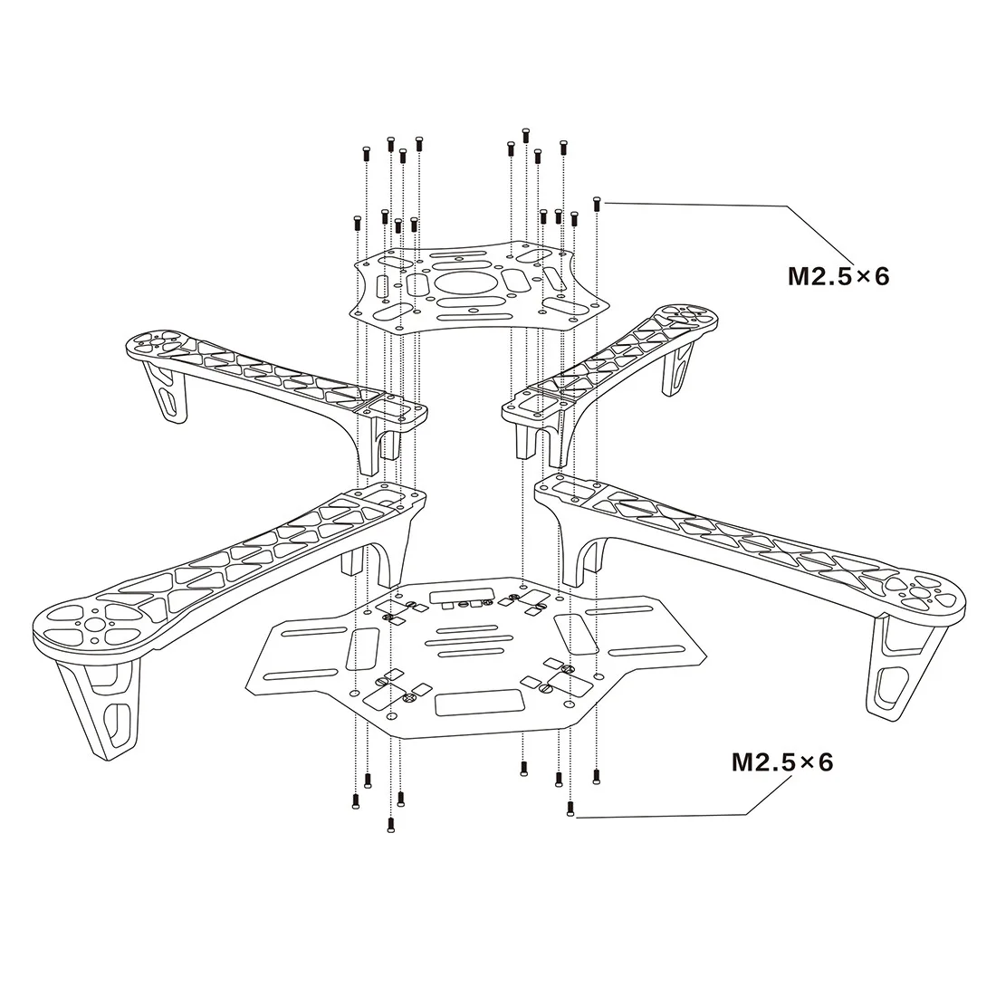 Kit cadre F450 drone: bras blancs/rouges + plaques haut/bas pour quadricoptère