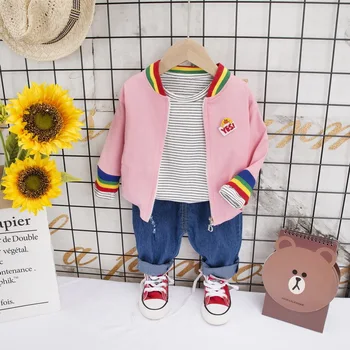 

Spring Autumn Children Cotton Clothes Baby Boy Girls Stripe T Shirts Coat Pants 3Pcs/sets Infant Kids Fashion Toddler Tracksuits