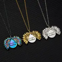 2020 New You Are My Sunshine Necklace Alloy Open Locket Sunflower Necklaces Gold Colorful Pendant Collar Women Gift 1