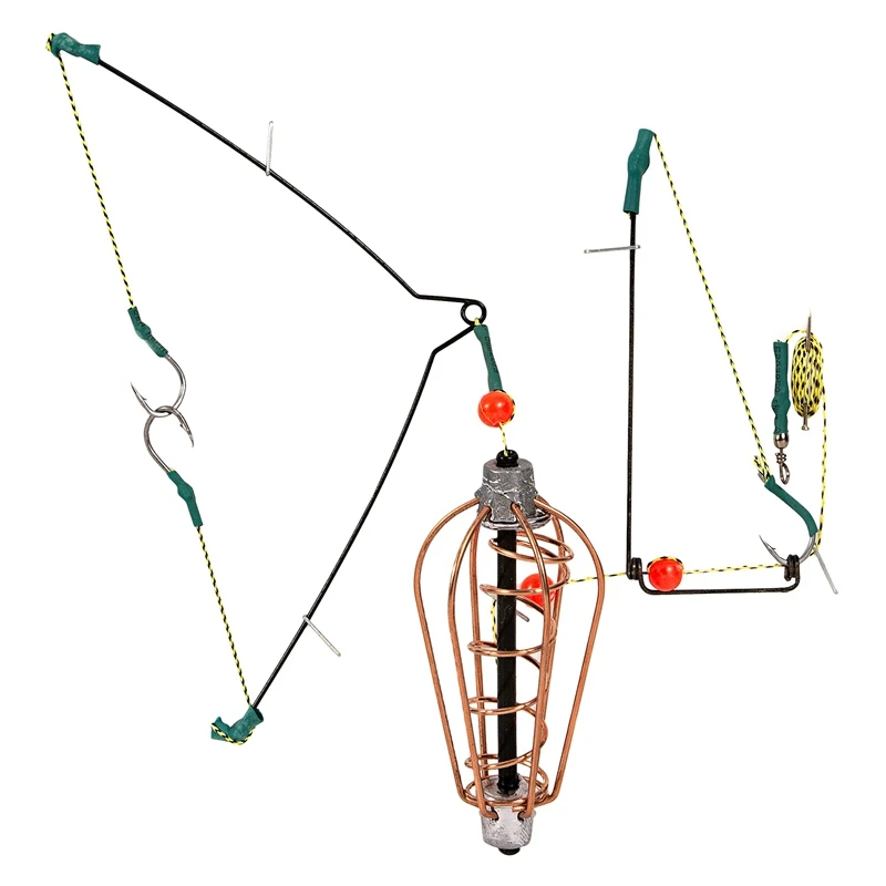 

1Pcs 3 Hooks Fish Bait Feeder Holder Lead Bait Cage Fishing Lure Cage with Line Hooks for Carp Fishing