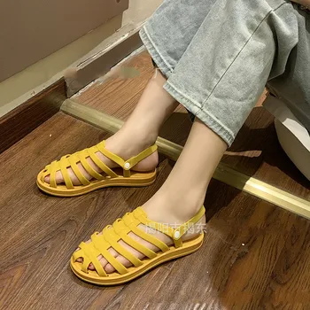 

SWONCO Summer Plastic Jelly Shoes Womens Sadnals Flats 2020 Solid Candy Color Female Holiday Beach Shoes Sandals Slides Shoe