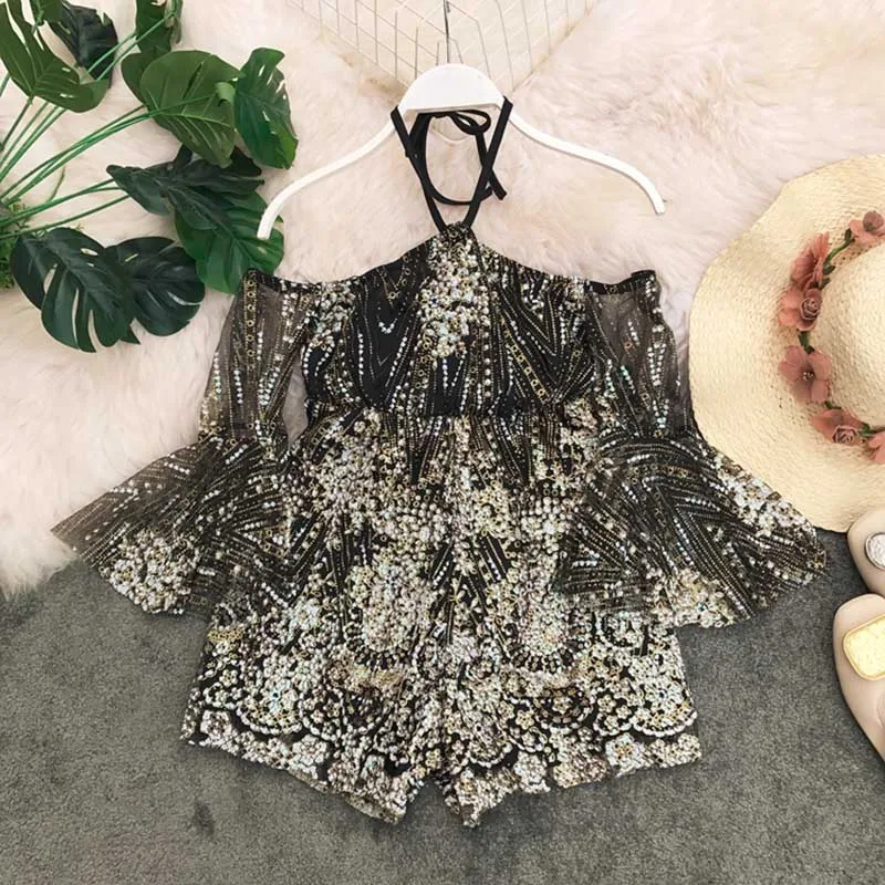 Moda feminina, модные брендовые дизайнерские женские летние комбинезоны, женские сексуальные комбинезоны с бретельками, сетчатые Кружевные Боди с открытыми плечами