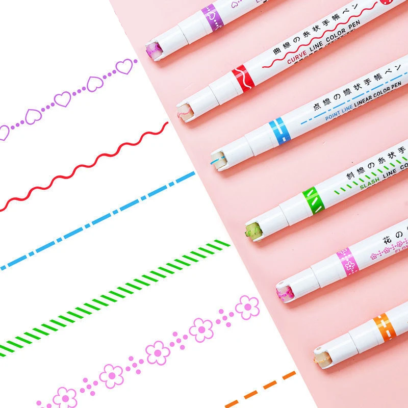 6Pcs/Set Quick-Drying Colorful Curve Highlighters Cute Pattern Hand Account Fluorescent Pen Creative Markers Stationery | Канцтовары для