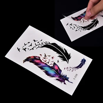 

Hot Sell Women Paste Tattoo Sleeve Transfer 3d Colorful Small Feathers Henna Fake Tattoo Waterproof Temporary Tatoos Sticker