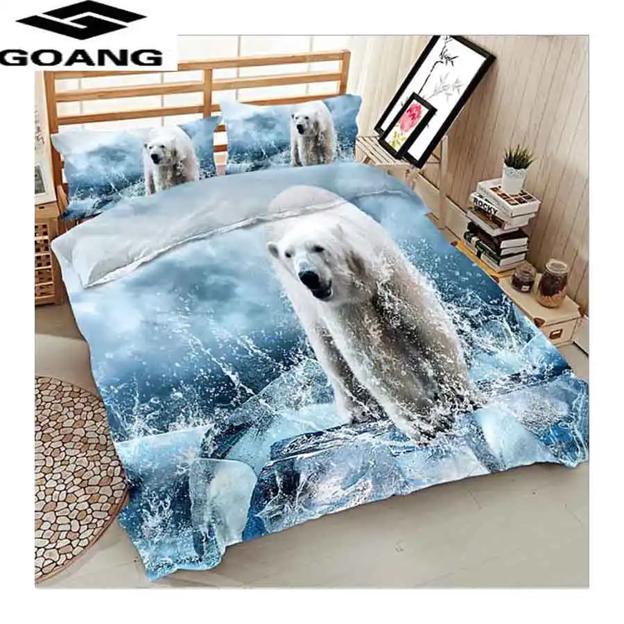 GOANG two person comforter bedding and bed set animal polar bear printing  king queen size duvet cover set 240/220 and pillowcase