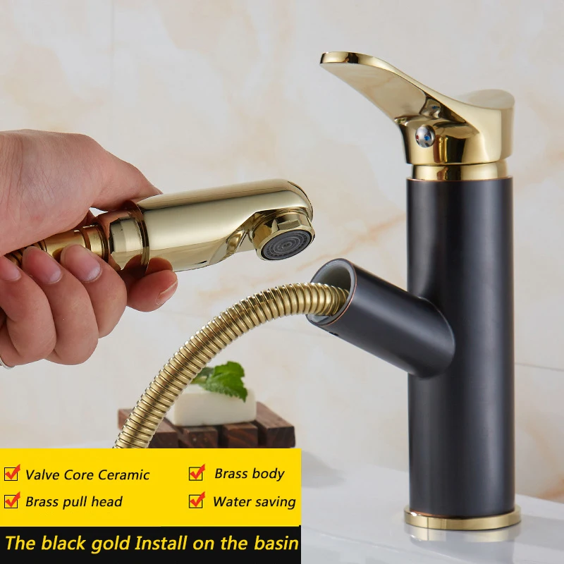 Black gold standard Полностью медный моющийся телескопический кран, смеситель для горячей и холодной воды, кран для умывальника и водопада - Цвет: Black gold standard