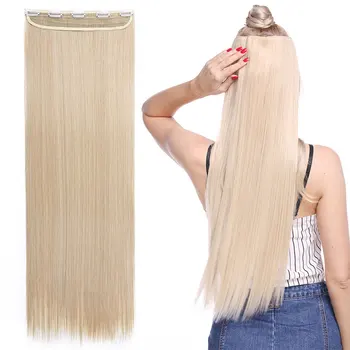 Snoilite Fall to waist Long straight Clip in One Piece Hair Extension One Piece Real Natural hair Synthetic clip Extension hair 4