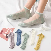 

2021fashion New Breathable Women Girls Summer Socks Style Transparent Lace Flower Short Sock Antiskid Invisible Ankle Female Sox