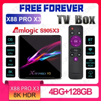 

Free Lifetime X88 PRO X3 Android 9.0 TV Box 64GB 128GB Amlogic S905X3 Quad Core 1080p 4K Google Assistant tv box Set Top Box
