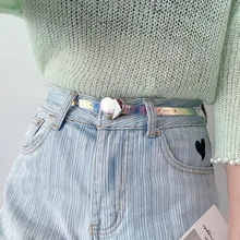 

Transparent Colorful Thin Belt For Women Metal Heart Buckle Waist Strap Designer Female Jeans Trouser Dress Decoration Waistband