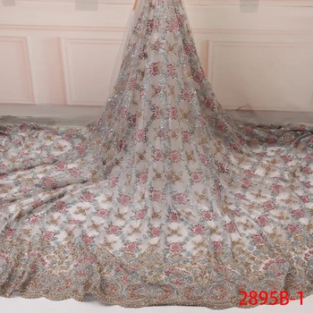 

2019 Latest Handmade Of Lace 6Colors Optional Net Embroidery Lace Fabric For African Evening Dresses For Party Wedding QF2895B-3