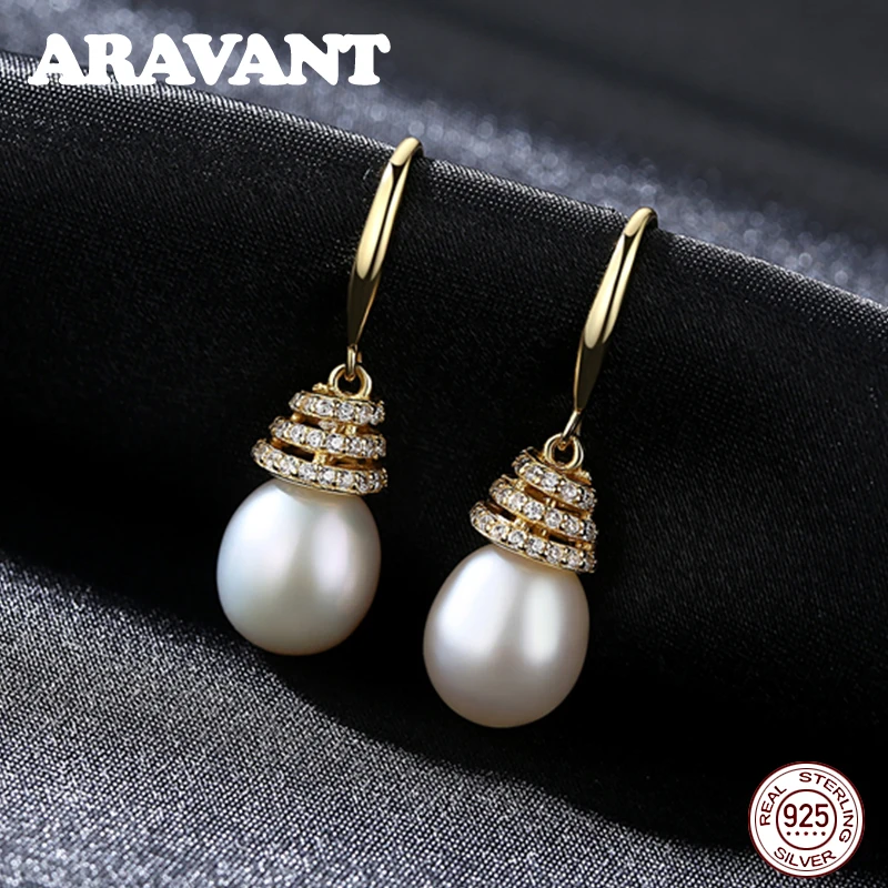 

Unique Design 925 Sterling Silver Zircon Freshwater Pearl Drop Earrings For Women Fashion Jewelry Christmas Gifts