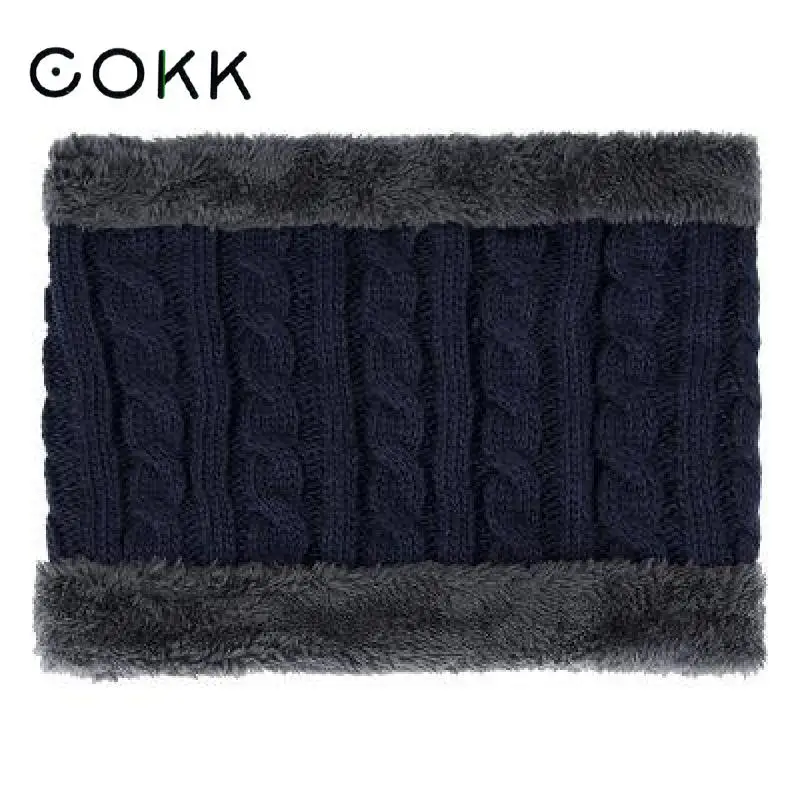 

COKK Winter Collar Men Cold Proof Ear Neck Protecting Knitted Scarf Windproof Outdoor Velvet Thick Warm Scarves Beanie Mask