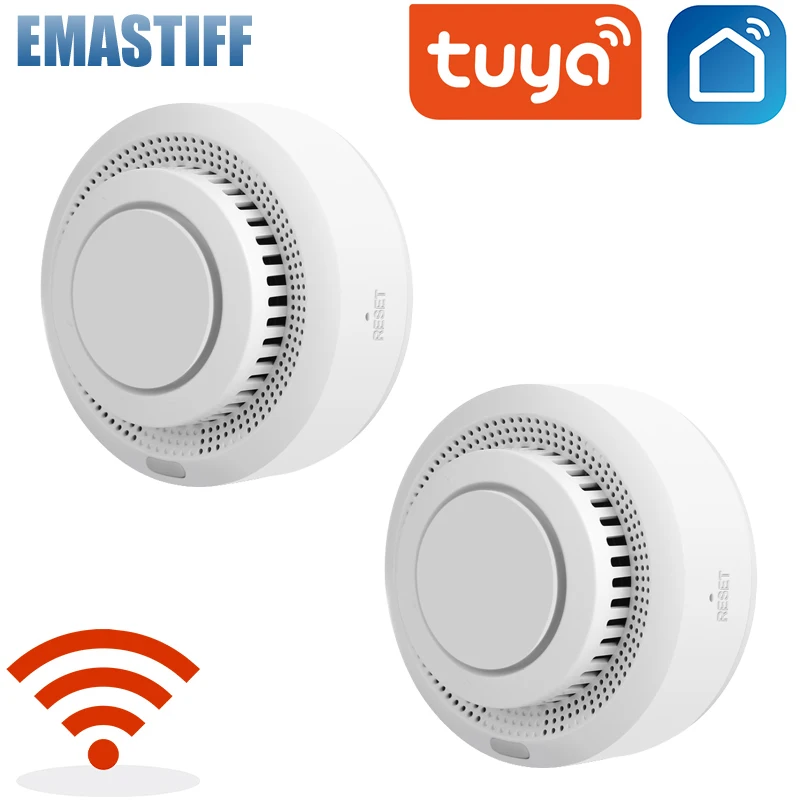 Tuya-Sensor de humo con alarma para el hogar, Detector de humo con WiFi, sistema de seguridad para el hogar