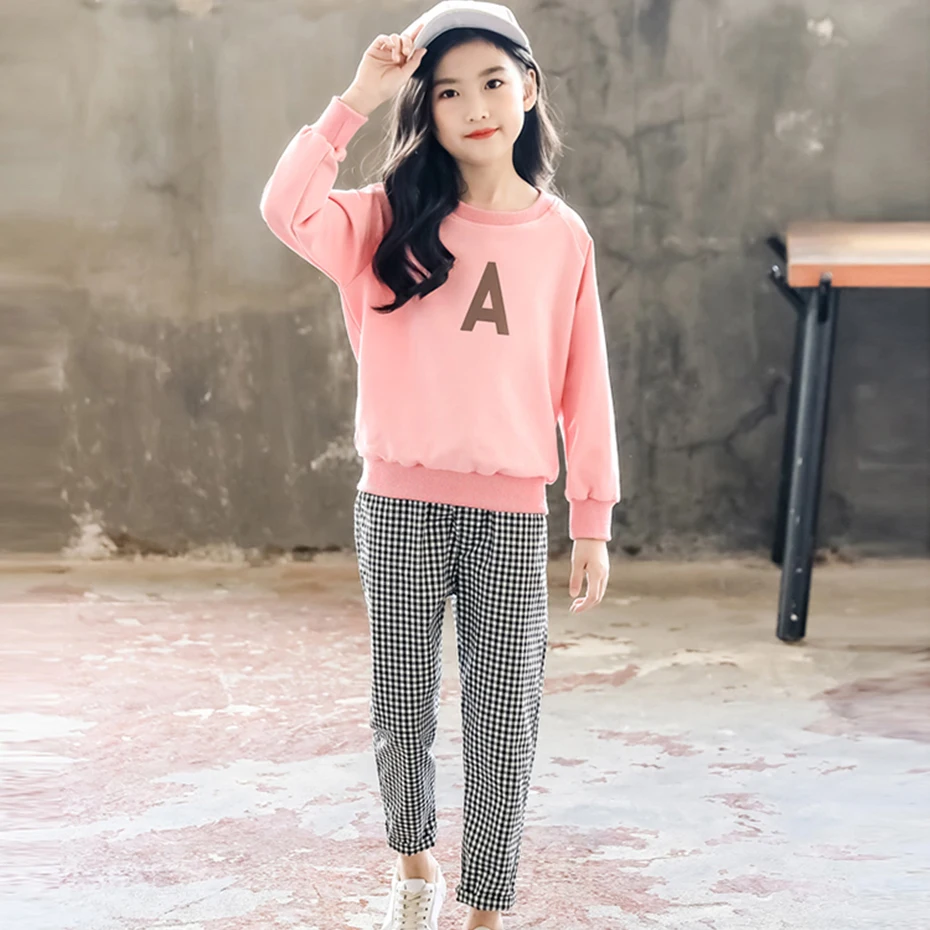 Детская одежда толстовка с буквенным принтом и штаны Одежда для девочек брюки в