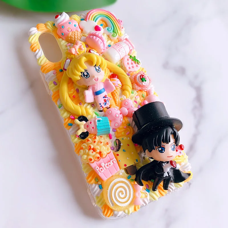 Для samsung s8/s9/s10 plus DIY чехол note 8/note9/note10+ 3D милый Сейлор Мун телефон чехол для Galaxy s6/s7 edge сливочный ручной работы