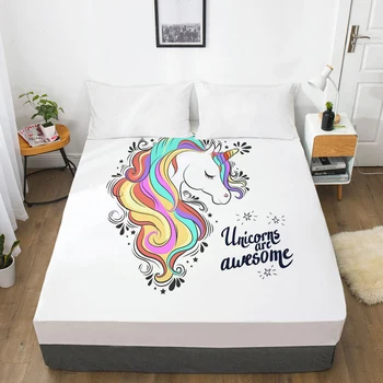 

Unicorn Cartoon Fitted Sheets Mattress Cover With Elastic Band 3D Bed Sheet LinensFor Baby Kids Child Girls Boys 160x200 200x220