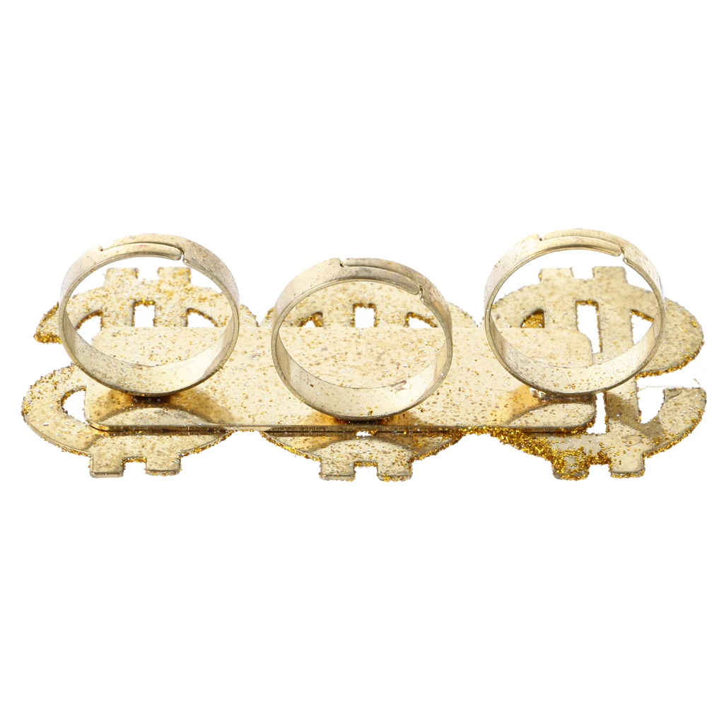 3 Pieces Glitter US Dollar Signs Ring Necklace Glasses 80s Rapper Big Daddy