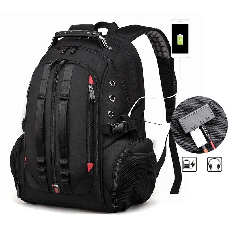 

Men Laptop backpack Earplug hole schoolbag vintage Student Computer package business Multifunction Charging Port USB backpack