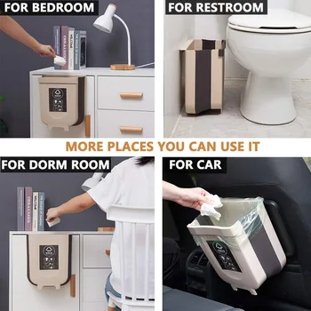

Hanging Trash Can Collapsible Small Garbage Waste Bin for Kitchen Cabinet Door J2Y