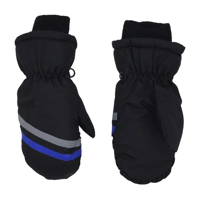 Детские толстые теплые лыжные перчатки для мальчиков и девочек с геометрическим принтом зимняя ветрозащитная рукавица для От 5 до 9 лет - Цвет: 52-Black