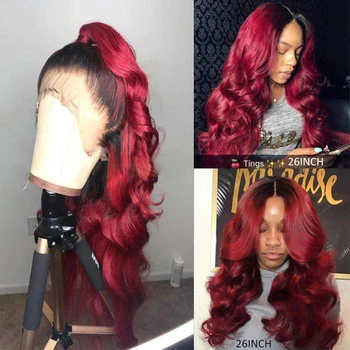 

Brazilian Pre Plucked Lace Wigs With Baby Hair Ombre 99j Burgundy Body Wave 13x4 Lace Front Wigs For Women 150% Remy Hair KEMY