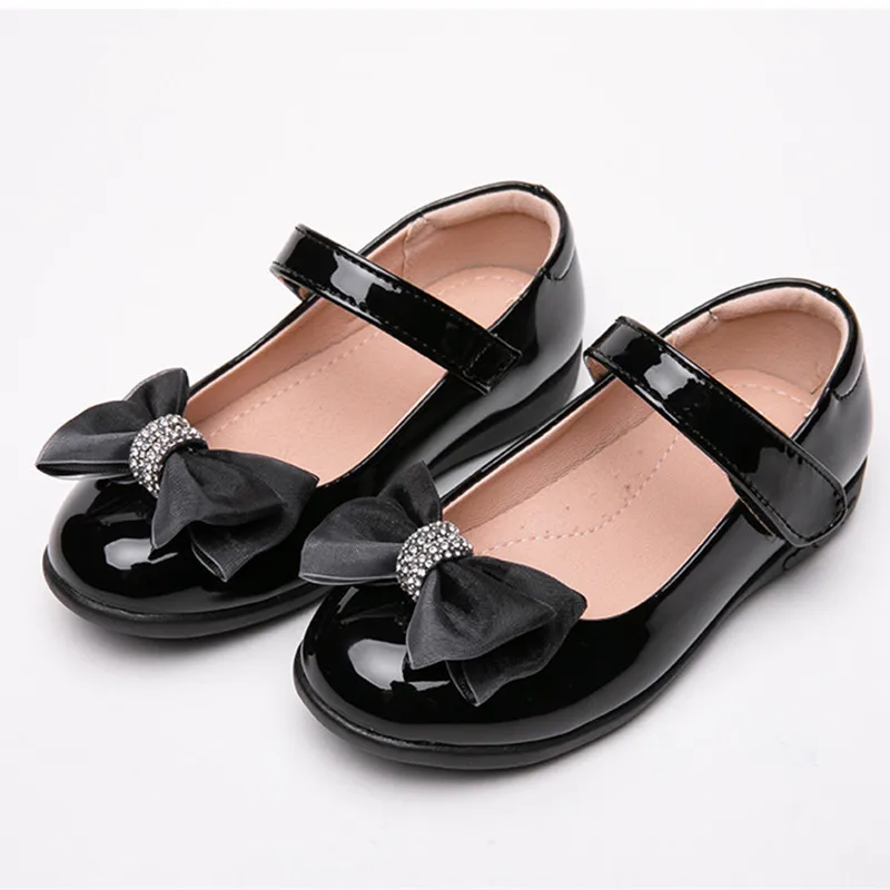 School Black Leather Shoes Girls Bow Princess Shoes Children's Student Dance Performance