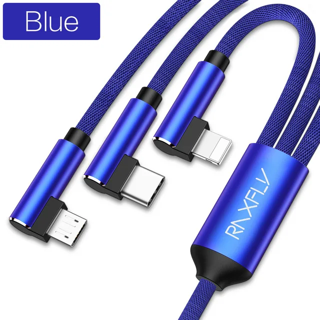 Синий RAXFLY 3 в 1 USB кабель для samsung Note 8 S9 One plus 5t 6 Micro USB кабель Освещение usb type C кабель для iPhone Nokia 7 8 9 - Цвет: Синий