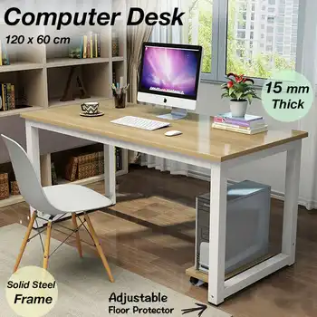 

100/120*60cm Computer Desk Laptop Table for Home Office Working Study Wooden Desktop Steel Frame Durable Simple Desk Table