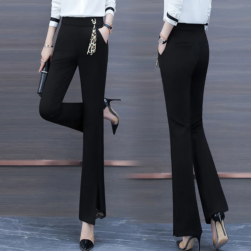 

Zogaa 2019 Women Spring Black Solid Long Flare Pants Casual Formal Office Lady High Waist Trousers Elegant Slim Business Suits