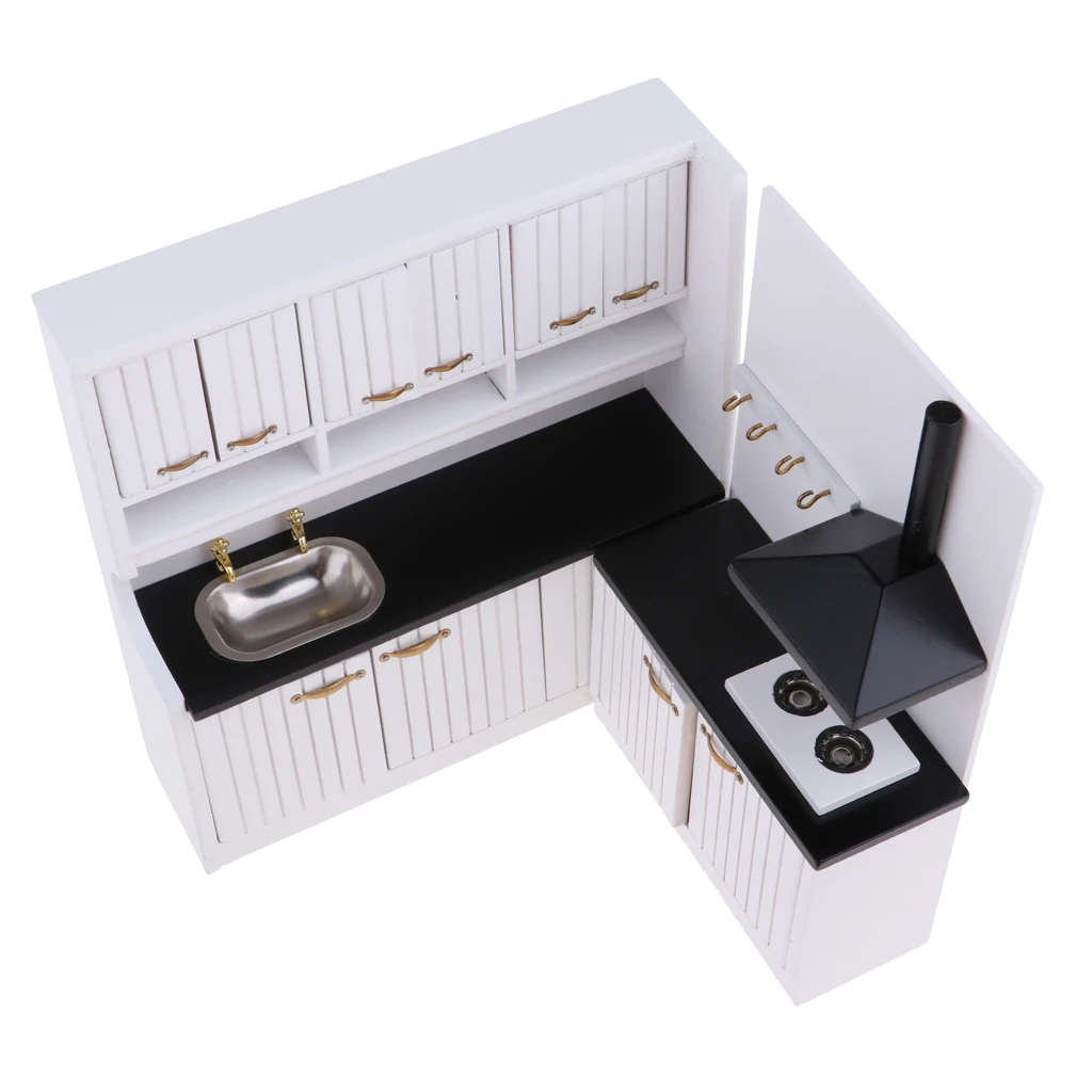 Dollhouse Kitchen Dining Room Furniture Decor - 1/12 Scale Miniature Kitchen Cabinet Cupboard Model Set