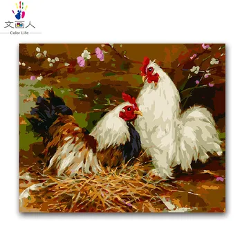 

animal chicken oil painting package diy digital oil painting by numbers with kits year of birth Farm landscape